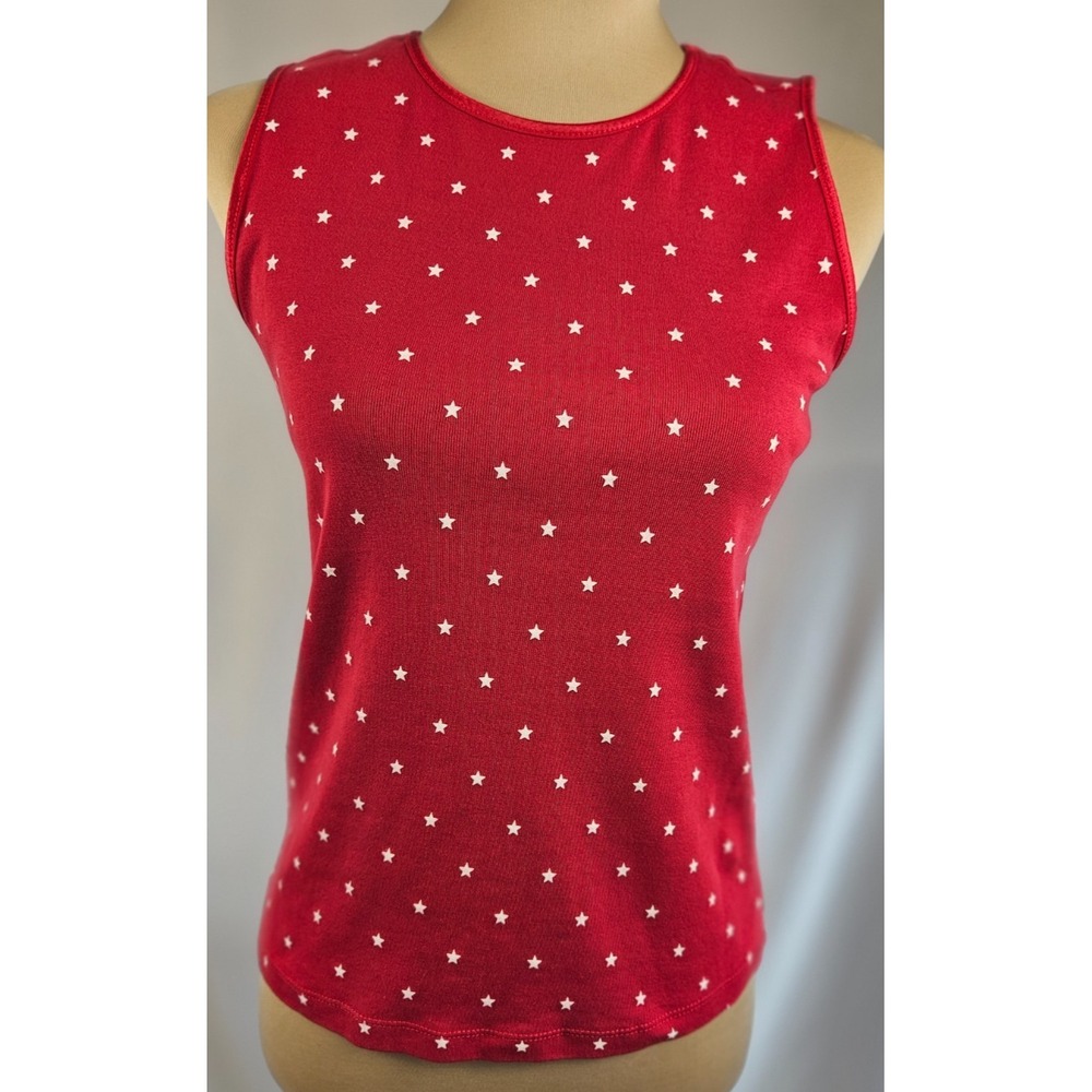 Christopher & Banks Red Star Print Sleeveless Top 100% Cotton Casual Layering PS